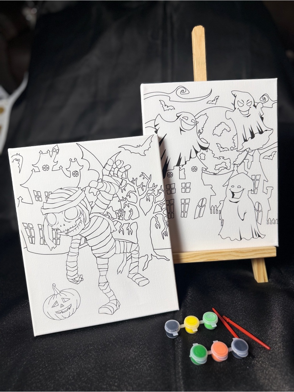 Halloween Paint-Your-Own Canvas Kit with Ghosts & Mummy Scenes - White